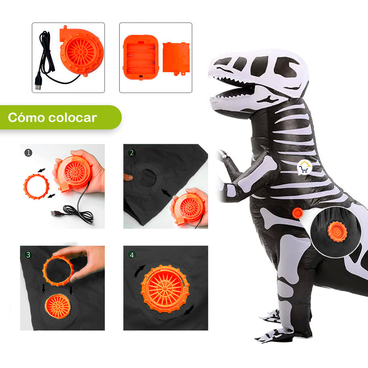 ADULTO - Disfraz Inflable Dinosaurio Esqueleto