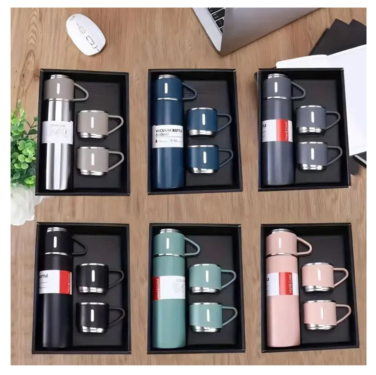 Set de Termo en acero inoxidable + 3 tazas